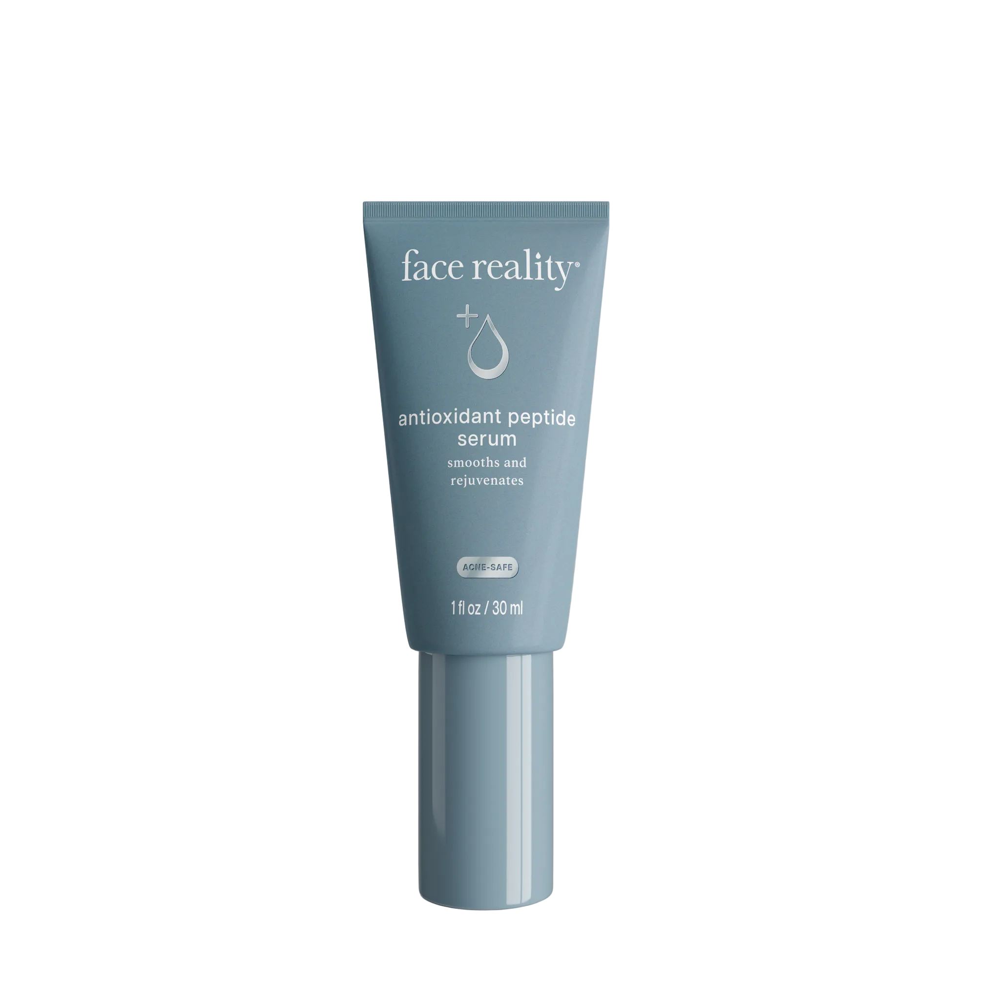A tube of Face Reality Antioxidant Peptide Serum on blue packaging