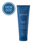 A blue squeeze tube of glymed+ Comfort Cream with Aloe Vera, featuring a blue circular 'NEW SIZE' badge in the top left corner.