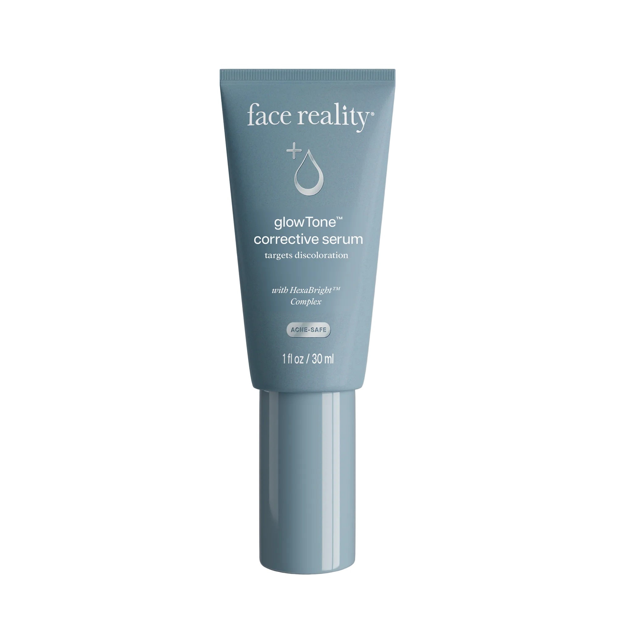 A blue tube of Face Reality GlowTone Corrective Serum 