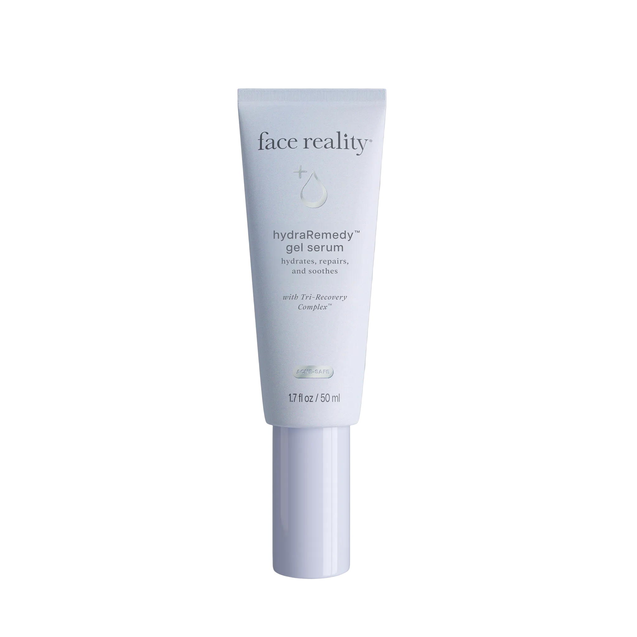 A tube of Face Reality HydraRemedy Gel Serum with a white and light blue label, designed for hydration and soothing of the skin.